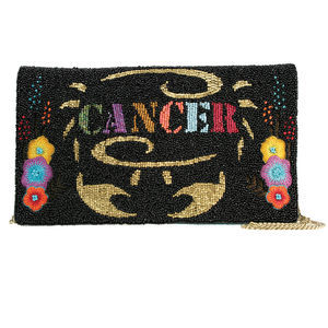 Mary Frances Cancer Horoscope Signs Bag Floral Beaded Black Handbag Purse NEW